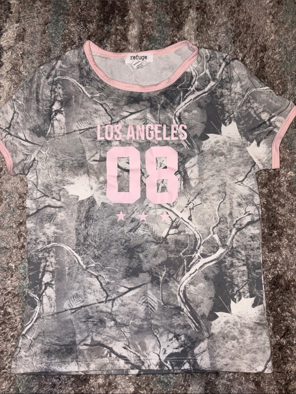 Gray Camo Tee with Pink Graphic